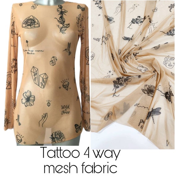 Soft tulle fabric by the yard Print tattoo tulle fabric 4 ways stretch mesh fabric
