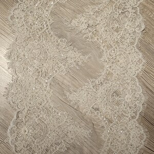 Ivory embroidered Chantilly lace with beads Ivory bridal lace wedding lace fabric Ivory corded lace Chantilly lace cord lace image 20