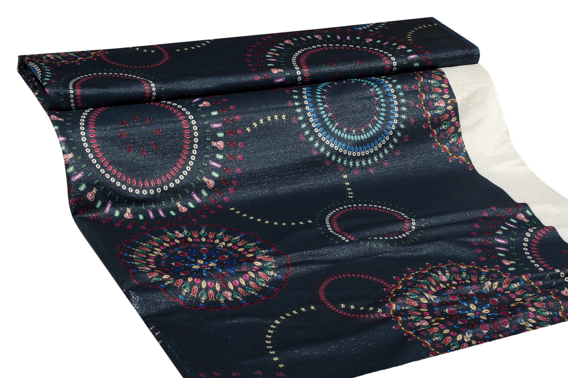 Cotton Jacquard Fabric With Lurex Navy Cotton Jacquard Fabric Etsy