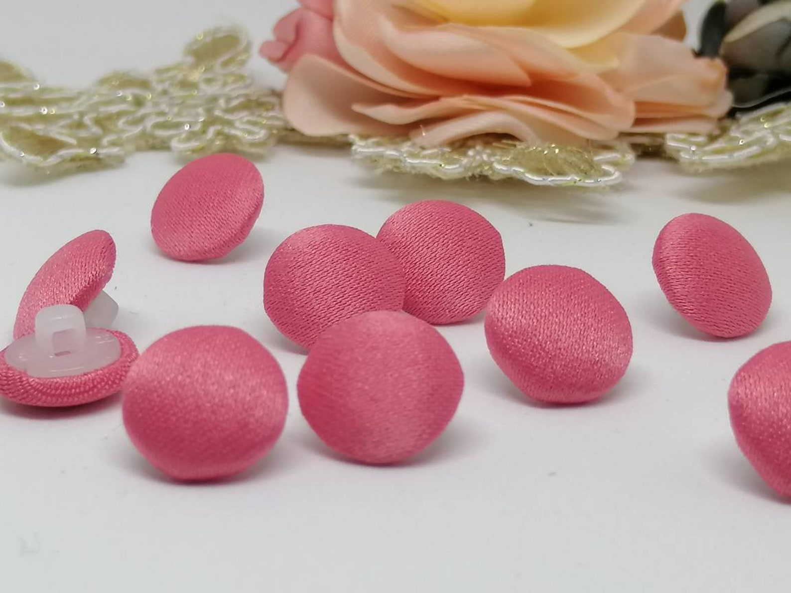 Satin Buttons , Coral Shank Buttons, Pinback Buttons, Coral Button ...