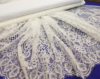 Elfenbein französischer Spitze weiß Spitze, Elfenbein Blumen Chantilly Spitze weiße Spitzenstoff gestickte Spitze, Französisch Spitze Stoff, Spitzenstoff Spitze