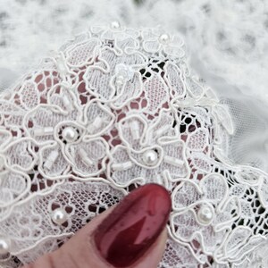 Ivory embroidered Chantilly lace with beads Ivory bridal lace wedding lace fabric Ivory corded lace Chantilly lace cord lace image 10