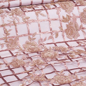 Powder sequin lace fabric Sequins  embroidery lace fabric 3d lace fabric Luxury powder lace fabric Floral embroidered lace for dresses