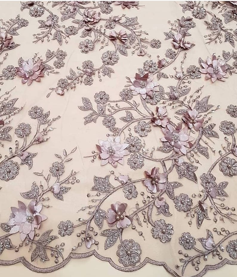 3D Bridal Lace fabric Lace on tulle beaded and decorated with pearls 3d wedding lace fabric Fashion Lace Wedding lace fabric 7 colors lace