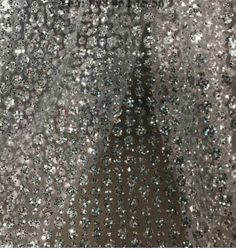 1 yard Silver Glitter Mesh Fabric Silver glued glitter sparkle Etsy