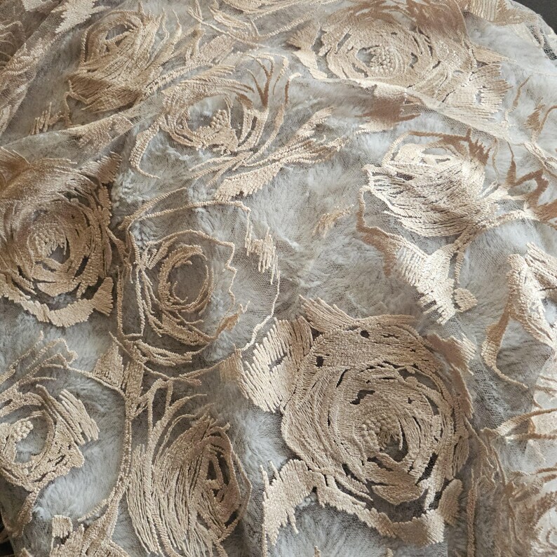 Cappuccino Embroidery rose lace Rose lace fabric Cappuccino wedding lace Cappuccino bridal lace Cappuccino lace by the 1 yard Wedding fabric image 15