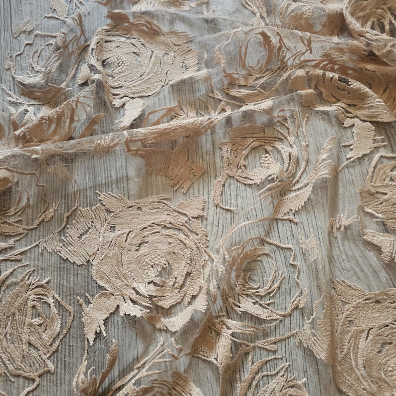 Cappuccino Embroidery rose lace Rose lace fabric Cappuccino wedding lace Cappuccino bridal lace Cappuccino lace by the 1 yard Wedding fabric image 20