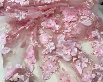 Pink Lace 3D  Lace 3d pink  Fabric bridal lace floral  Pink 3D fabric Pink  Tulle embroidery Fashion lace floral  By the 0.5  Yard