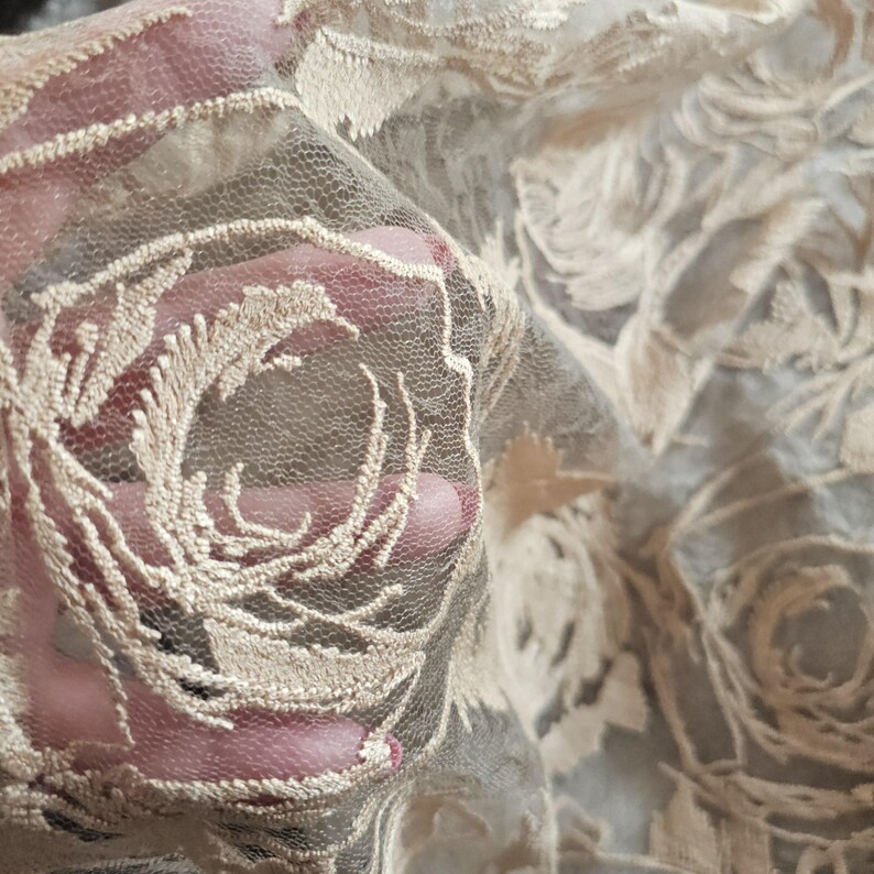 Cappuccino Embroidery rose lace Rose lace fabric Cappuccino wedding lace Cappuccino bridal lace Cappuccino lace by the 1 yard Wedding fabric image 11