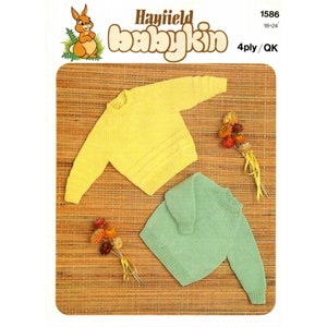 Hayfield Vintage Knitting Pattern 1586 - Childrens Sweaters - 1980s - PDF