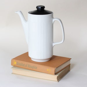 Vintage Johnson Brothers &quot;Athena&quot; White Ceramic Ironstone Midcentury Coffee / Tea Pot with Black lid