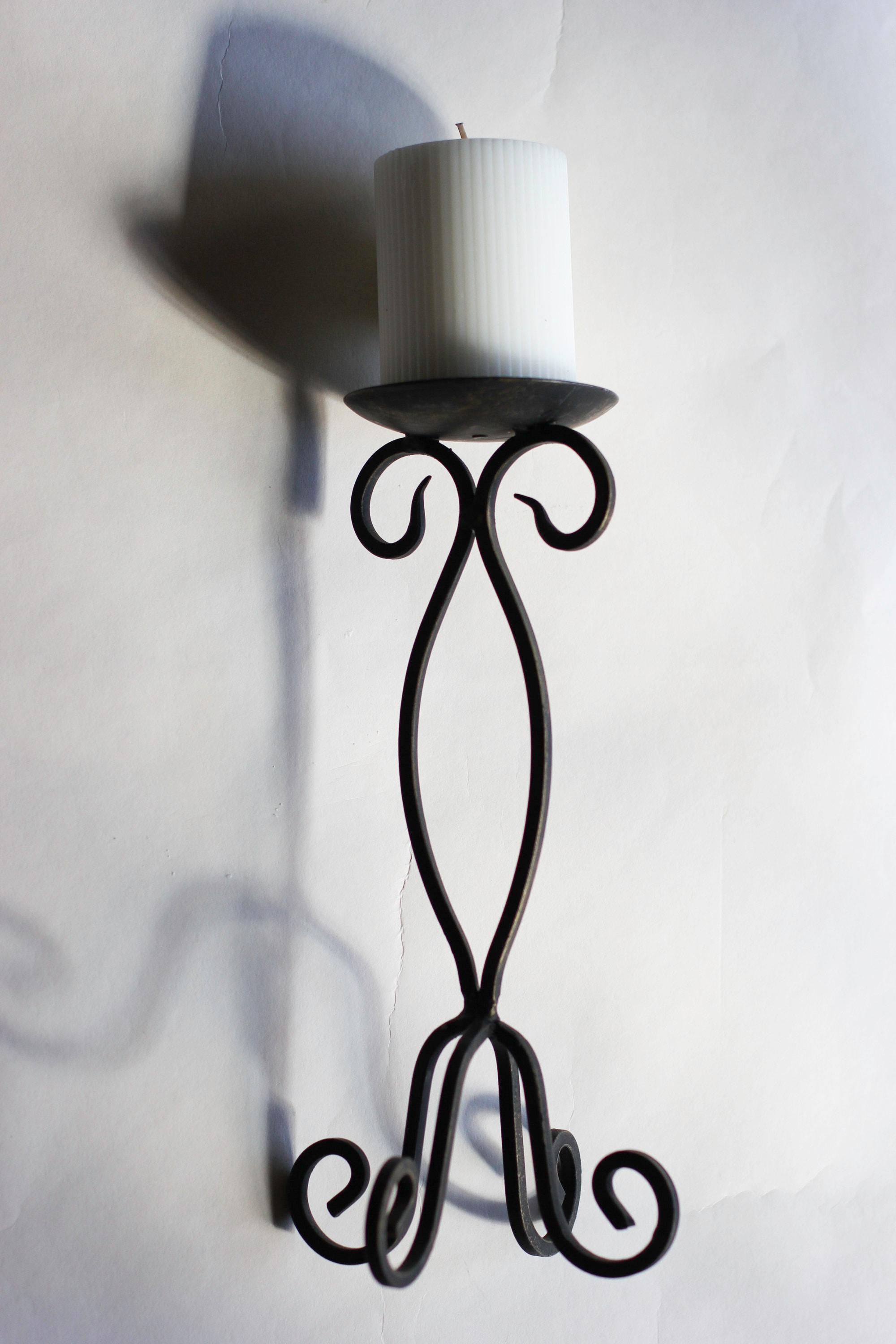 Vintage Black Iron Pillar Candle Holder With Scroll Design Etsy