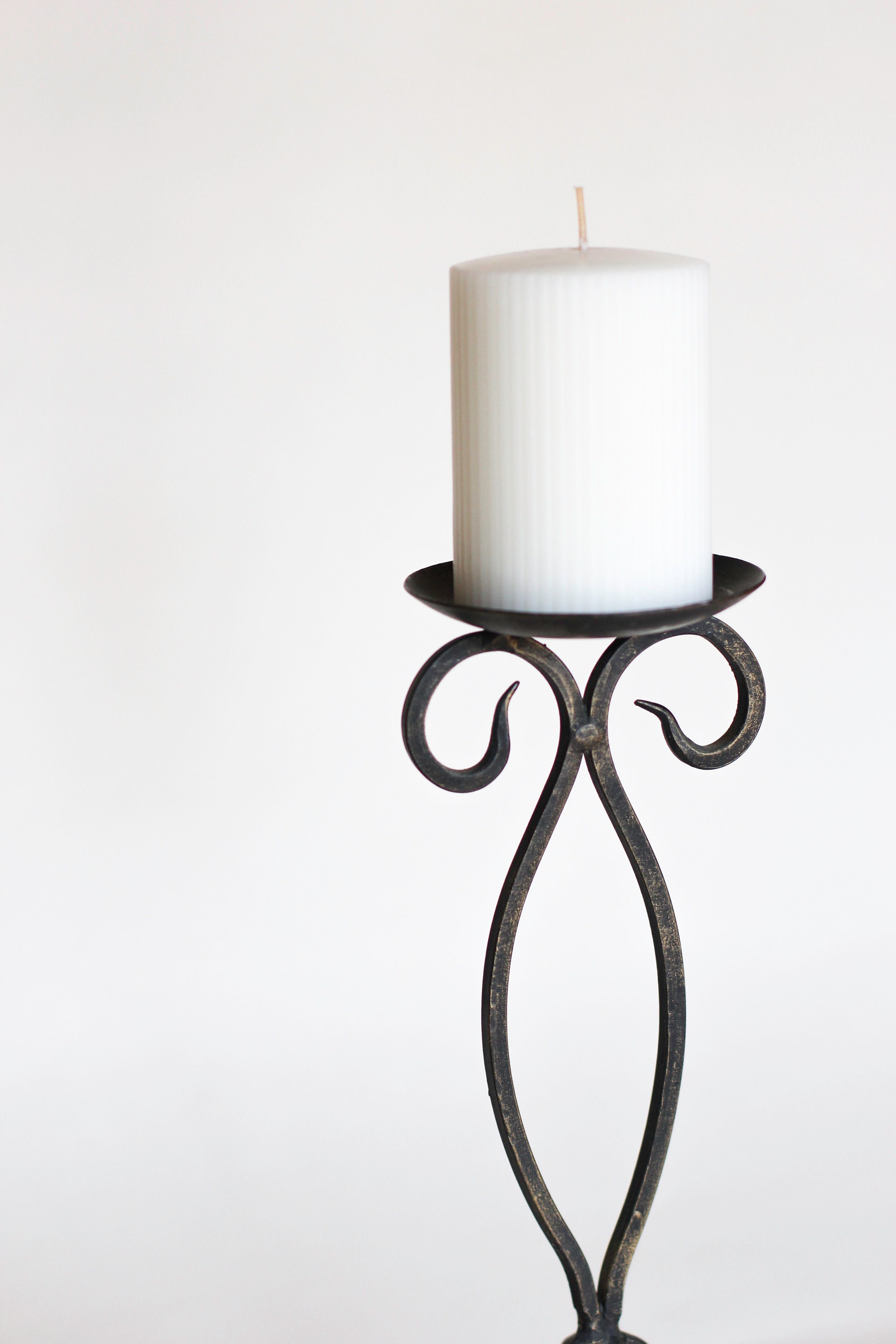 Vintage Black Iron Pillar Candle Holder With Scroll Design Etsy