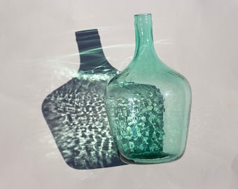 Vintage Blue Green Turquoise Textured Glass Water Carafe/ Vase