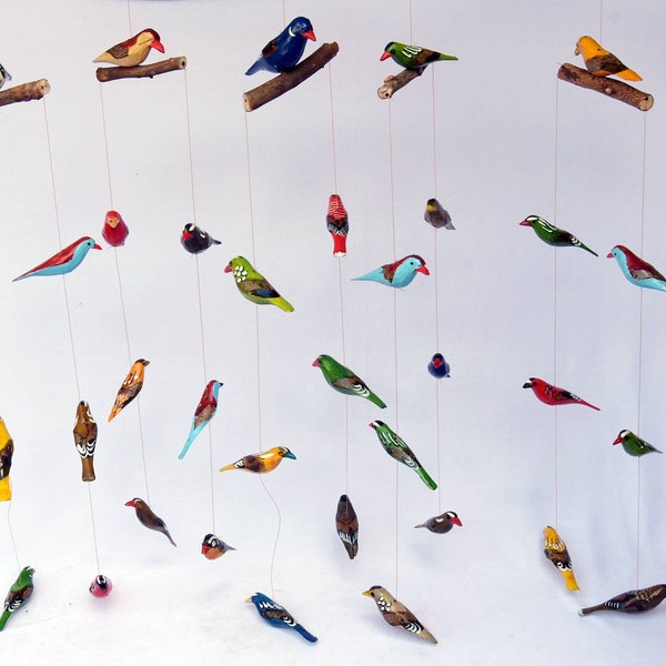 Birds mobiles art.  Bird mobiles. Tropical birds mobiles. Birds. wooden birds. Hanging birds. Bird home décor