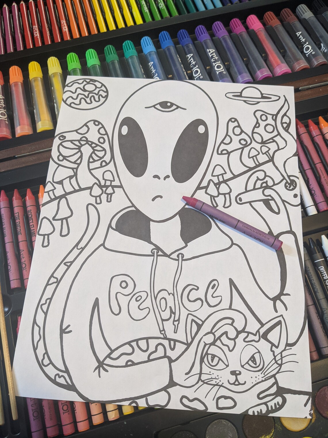 Adult Coloring page Stoner Alien psychedelic trippy 420 Etsy