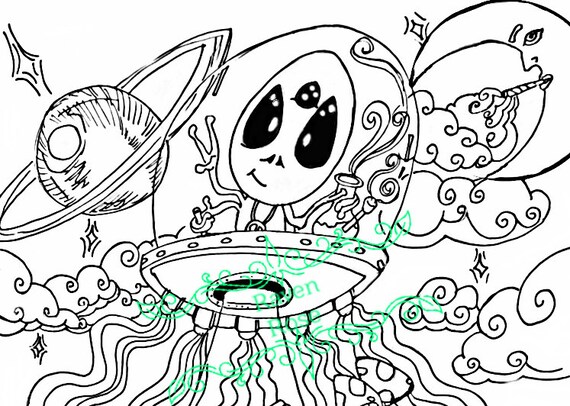 Alien Stoner Coloring Page Digital Download Printable Adult Etsy