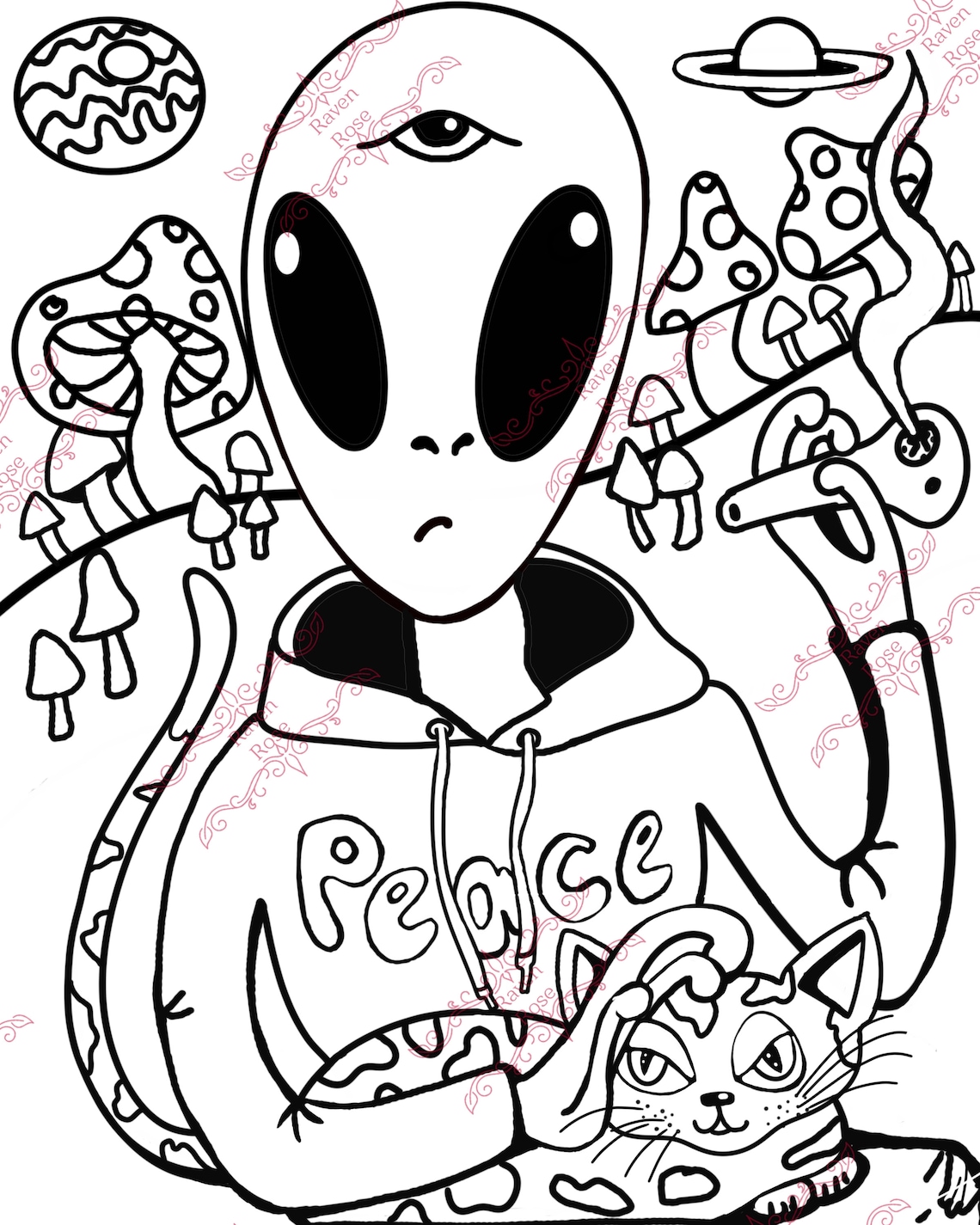 10 Trippy Alien Coloring Pages Printable for Adults: Escape into the Extraterrestrial