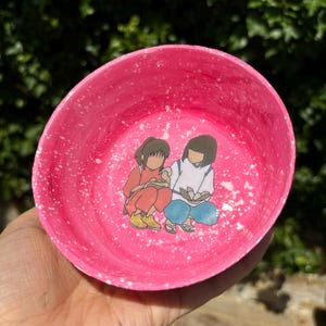 Spirited Away Studio Ghibli Anime Fan Art HandMade Sculpted Trinket Bowl Splash Paint acrylic resin art pink girl trinket dish jewellery