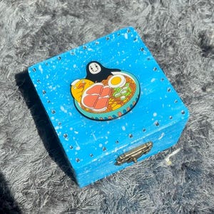 Handmade Spirited Away Studio Ghibli No Face Ramen Bowl Blue Hand Painted Jewellery Box trinket Holder Anime gemstones accessory holder