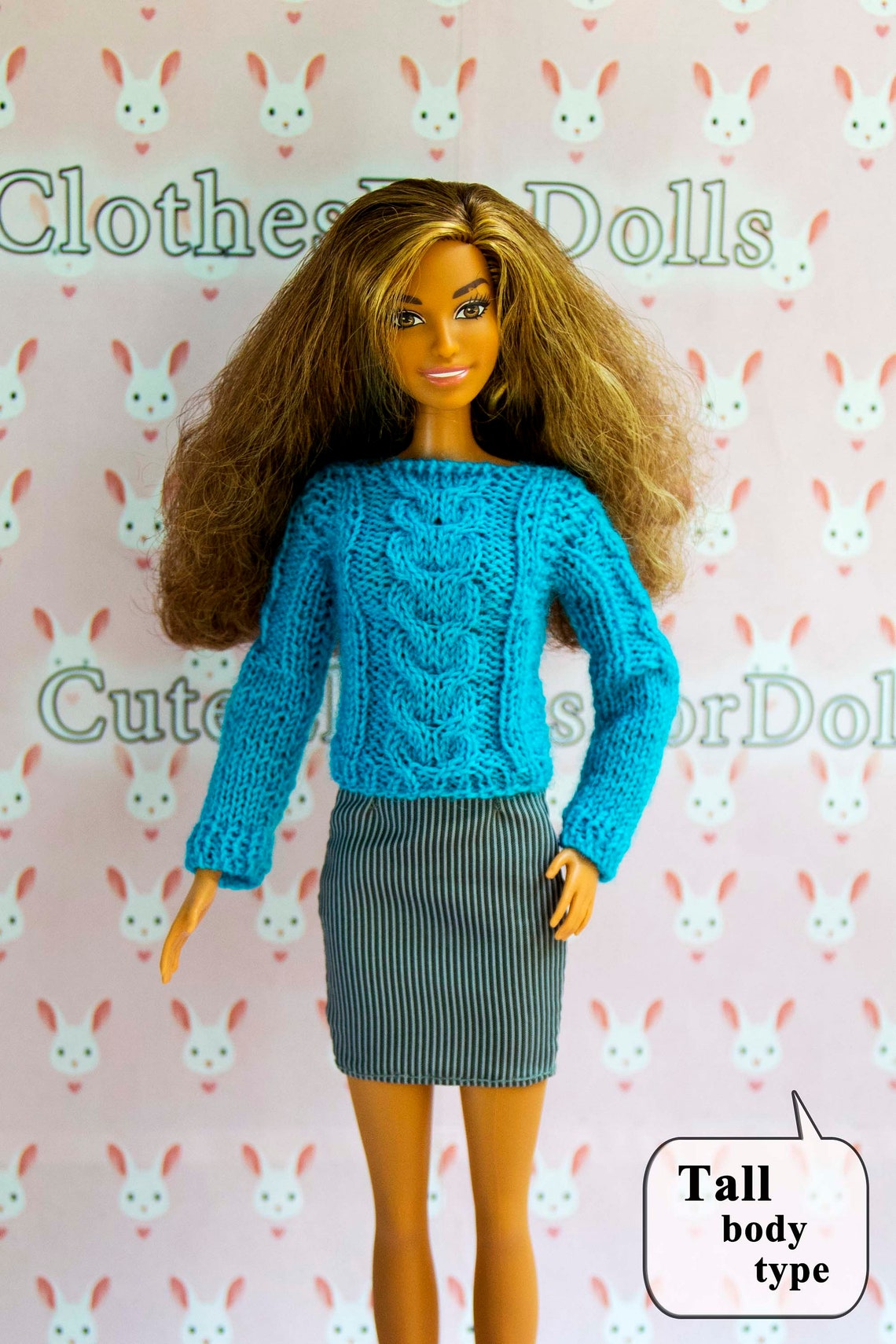 Barbie doll clothes blue hand knit sweater 1/6 | Etsy