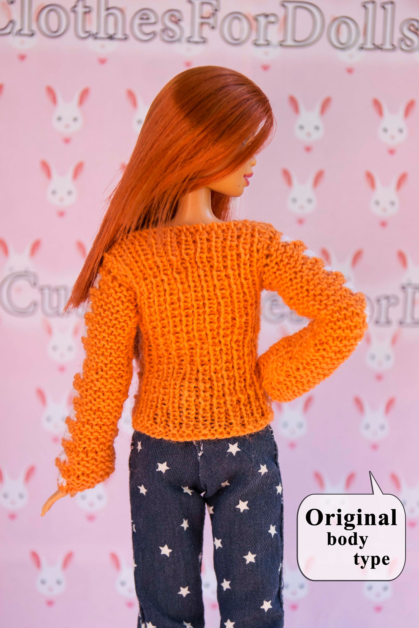 Barbie doll orange white sweater 1/6 11 12 | Etsy