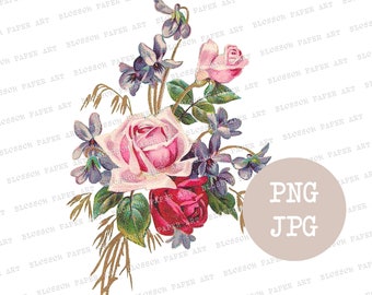Digitale download rose, vintage rose clipart set, bloemen clipart, digitale vintage afbeelding, antieke illustratie - 2882