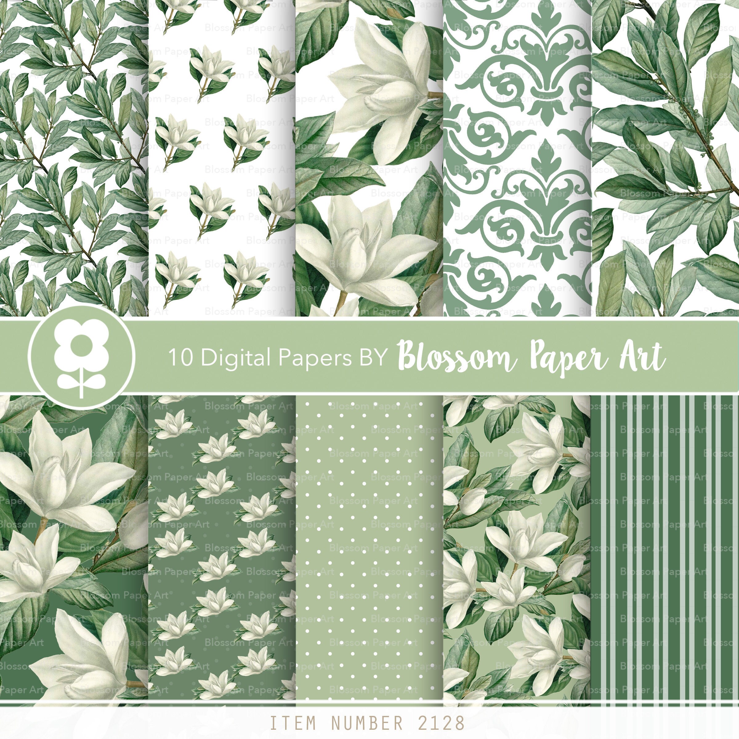 Magnolia Digital Papers Green Leaves Papers for Wedding - Etsy