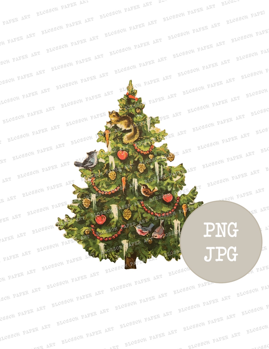 Vintage Christmas Tree Clip Art Vintage Graphic Christmas | Etsy