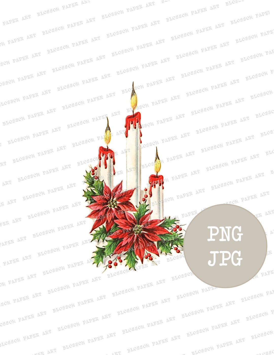 Christmas PNG Graphics, Vintage Christmas Clipart, Candle Clipart PNG