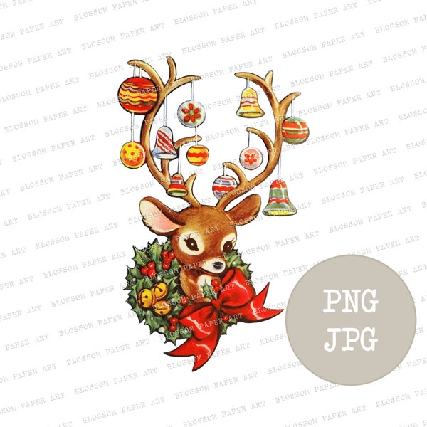 Christmas Deer Clip Art Christmas Vintage Graphic Deer Clip Art for Prints, Cards, Crafts, scrapbook, collage, prints - 2823