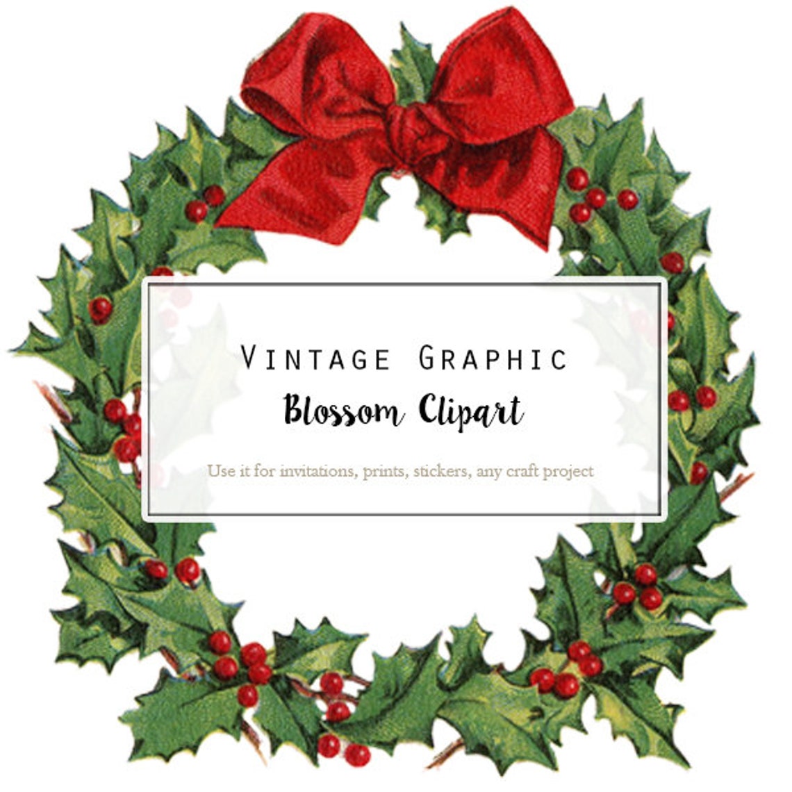 Holly Wreath Clip Art Christmas Vintage Graphic Holly Clip Art | Etsy