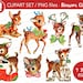 Christmas PNG Deer Clipart, Vintage Christmas Clip Art Deer Images, Digital Download, Vintage Graphic for Cards, Crafts - 2810 