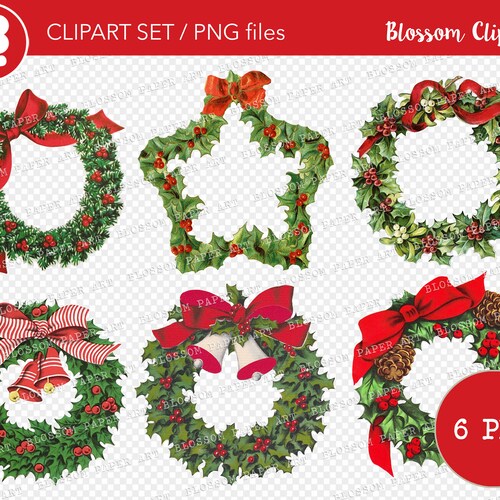 Christmas Holly Wreath Clip Art Vintage Christmas PNG Wreath - Etsy