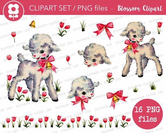 Vintage Cute Animals Clipart Lamb Clipart Easter Digital - Etsy