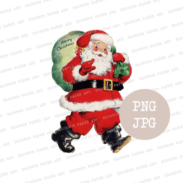 Christmas Clip Art, Santa Vintage Graphic Christmas Clipart, Transparent Background, PNG Images for Cards, scrapbook, collage, prints - 2914