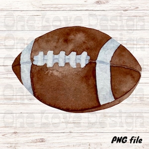 K&ouml;nnte beinhalten: Eine Aquarell-Illustration eines amerikanischen Fu&szlig;balls in Braun und Wei&szlig;. Der Fu&szlig;ball hat wei&szlig;e Schn&uuml;rsenkel und Streifen.