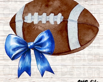 Blue Bow and Football | PNG Sublimation| Blue Bow Watercolor Design