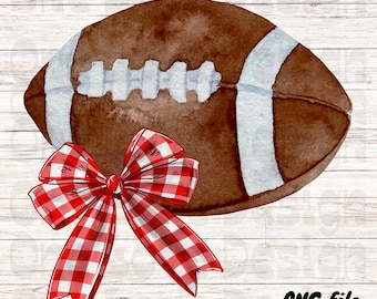 Red Gingham Bow and Football | PNG Sublimation| Red Bow Watercolor Design