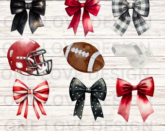 Red & Black Football Bows| Georgia Football | Digital Design PNG| Bulldog Football Design