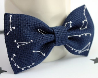 Cross-Stitch Galaxy Bow Tie, Embroidery Stars Bow Tie, Constellations Bow Tie For Father, Bow Tie For Boyfriend, Cross Stitch Cufflinks