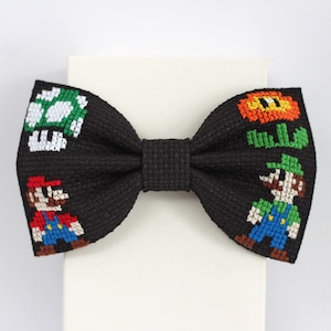 Cross Stitch Super Mario Bow Tie For Boys, Embroidery Bow Ties For Men, Cute Mario, Style Gamer Bow Tie, Mario Video Games, Geek Gift