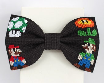 Cross Stitch Super Mario Bow Tie For Boys, Embroidery Bow Ties For Men, Cute Mario, Style Gamer Bow Tie, Mario Video Games, Geek Gift