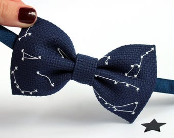 Stars Bow Tie For Man, Embroidered Constellations Bow Tie and Cufflinks For Fathers, Cross-Stitch Galaxy Bow Tie, Style Gift For Boyfriend