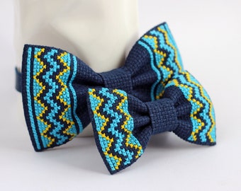 Embroidery Bow Tie For Dad and Kids, Cross Stitch Family Look, Stand With Ukraine, Wedding Bow Ties For Men, Ukrainian Gift, Pre-Tied Bows