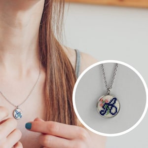Custom Pendant With Initial For Girls, Embroidered Mother&#39;s Day Gift, Cross Stitch Miniature Jewelry, Personalized Gift For Bridesmaids