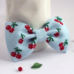 Embroidered Cherry Bow Tie, Cross Stitch Bow Ties For My Husband, Pre-Tied Accessory For Men, Style Summery Gift