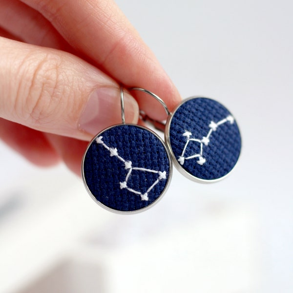 Embroidery Constellation Earrings, Cross Stitch Ursa Major and Ursa Minor Earrings, Miniature Cosmos, Gentle Gift For Bride and My Daughter