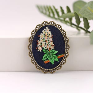 Embroidered Brooch With Chestnut For Woman, Kyiv Chestnuts Brooch, Style Handmade Brooch, Miniature Blooming Chestnut, Best Gift For Girls