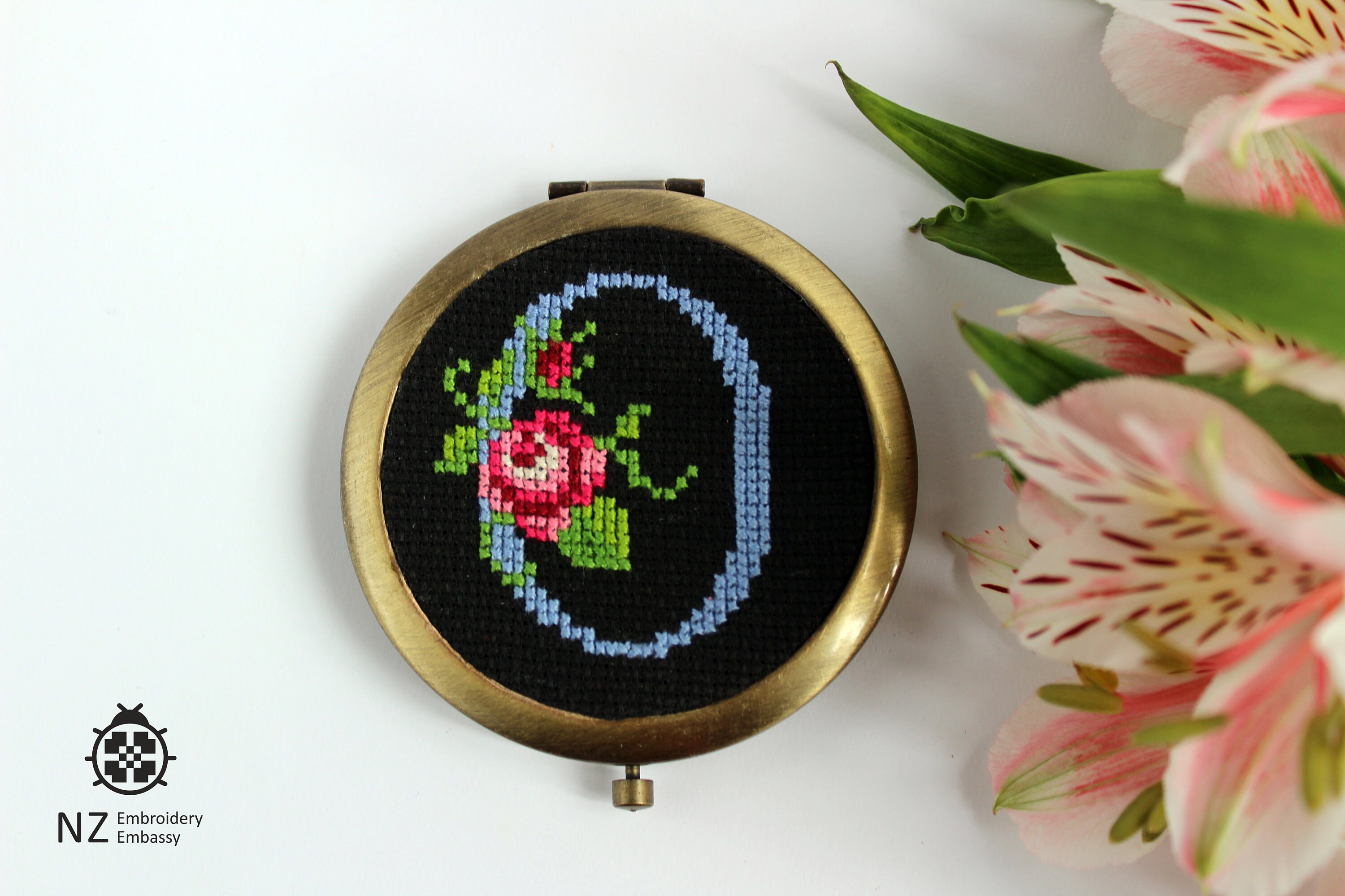 Cross Stitch Mirror With Initial Personalized Embroidered | Etsy